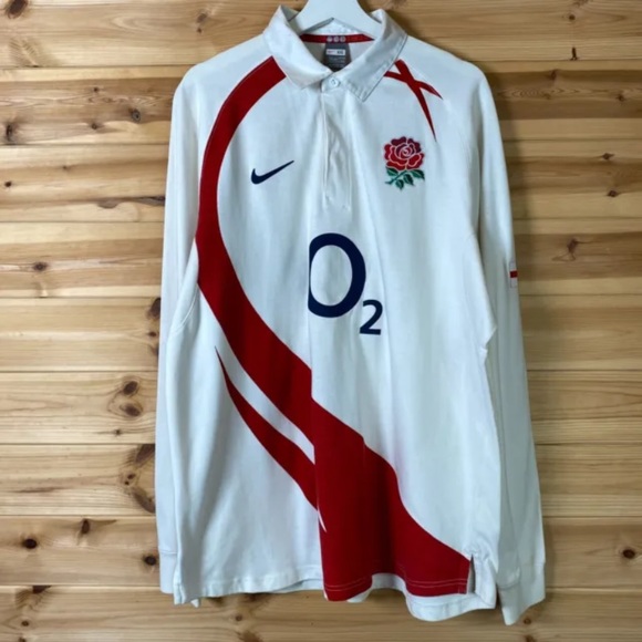 Nike Other - Nike England Rugby Long Sleeve Polo o2 2007 White 2XL